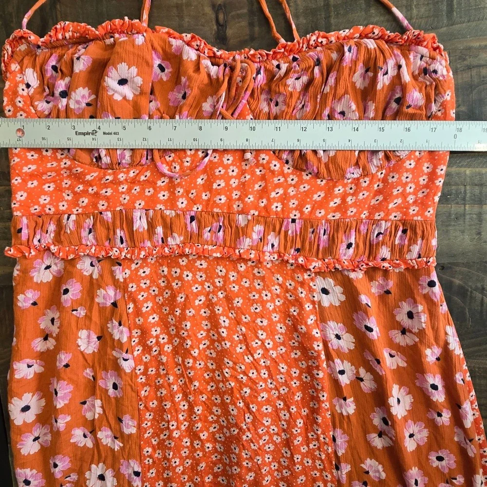 Free People Orange Floral Mixed Print Midi Dress XL, Boho‎ Cottagecore